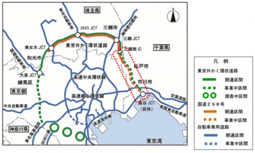 20131219nexcohigashi 500x301 - 外環道／三郷南IC～（仮称）高谷JCT間、2017年度に延期