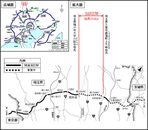 20140724kenoudo 515x452 - 圏央道／桶川北本IC～白岡菖蒲IC間の開通、1年延期