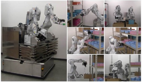 20150825hitachi 500x290 - 日立製作所／物流倉庫の自律移動型双腕ロボット、制御技術開発