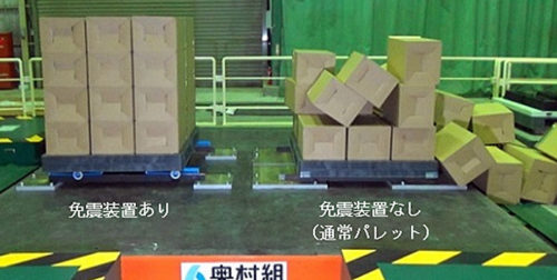 20170912okumura3 500x252 - 奥村組、オイレス工業／パレットの積荷落下を防ぐ免震装置開発