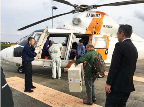 20181024hankyuhanshin3 500x374 - 阪急阪神エクスプレス／トキ2羽を佐渡へ、ヘリコプター輸送