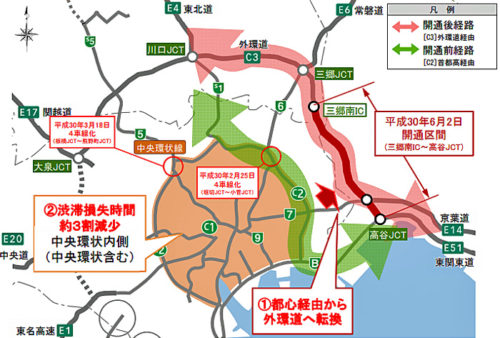 20190109gaikando1 500x338 - 外環道／三郷南IC～高谷JCT開通で埼玉・千葉間、8割が外環道へ転換