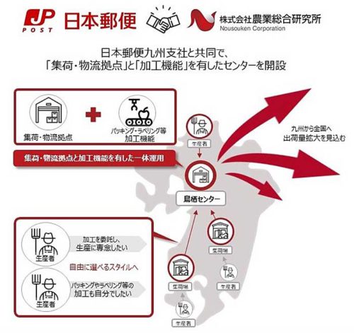 20190115nougyo 1 500x471 - 農業総合研究所／日本郵便と鳥栖市に農産物物流拠点を開設