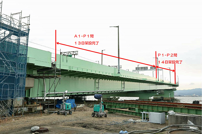 関西国際空港連絡橋／橋桁の架設作業2月14日に完了