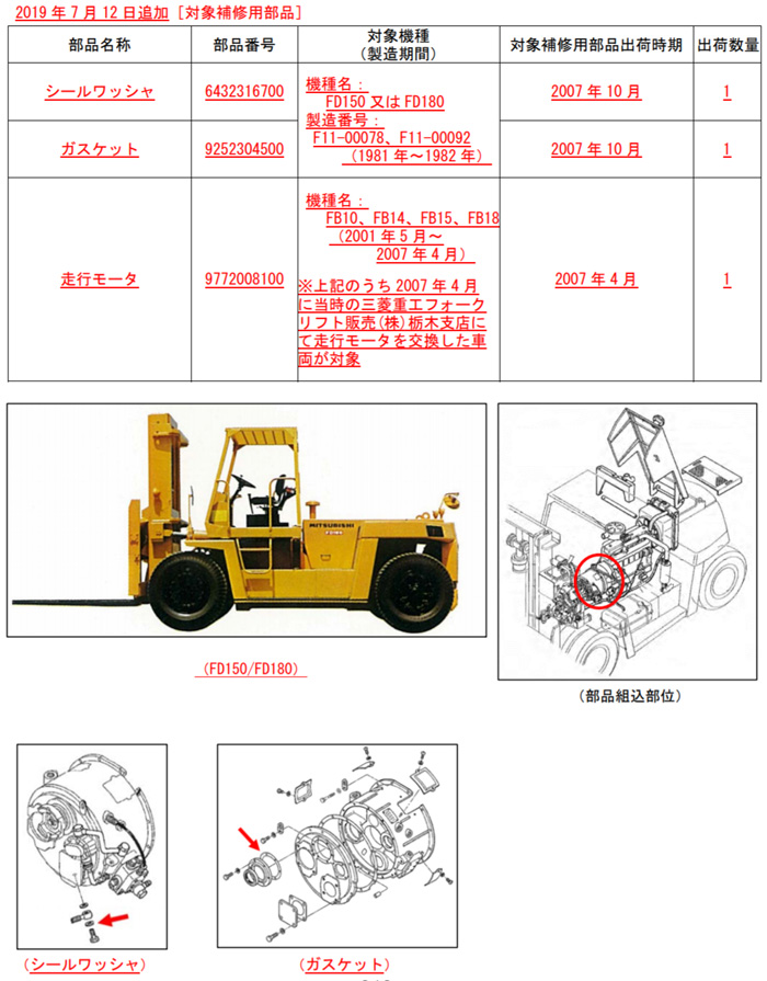三菱ロジネクスト/フォークリフト用アスベスト含有の補修用部品誤出荷 20190712mitsubishil1 - 三菱ロジネクスト/フォークリフト用アスベスト含有の補修用部品誤出荷