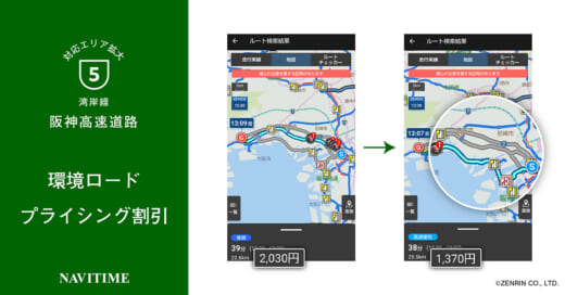 20221027navitime 520x272 - ナビタイム／阪神高速道路の環境ロードプライシング割引に対応