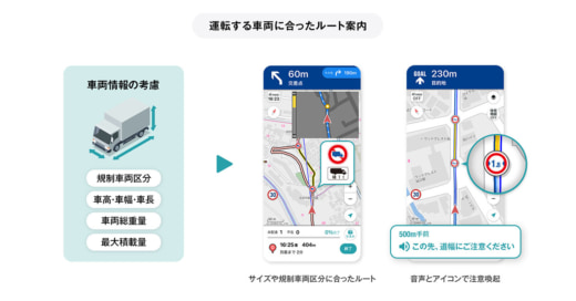 20231207navitime2 520x272 - ナビタイム／宅配トラック対応、車高・車幅・車両別規制考慮