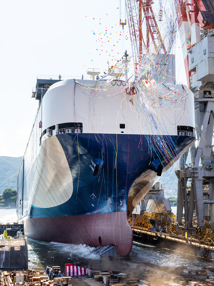 20240607mitsubishi3 - 三菱造船／下関でトヨフジ海運向けRORO船の進水式
