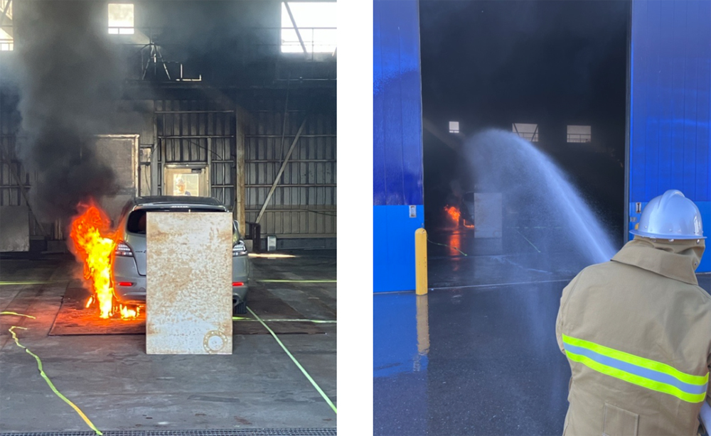 川崎汽船/自動車船での車両火災を想定し消火実験 20251107kawasaki - 川崎汽船/自動車船での車両火災を想定し消火実験